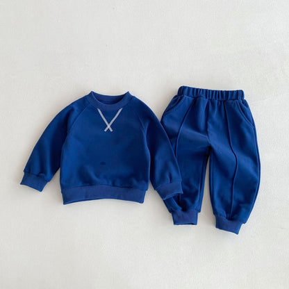 Personalized Boys Cotton Sweatshirt & Jogger Set – Custom Name Embroidery Kids Outfit