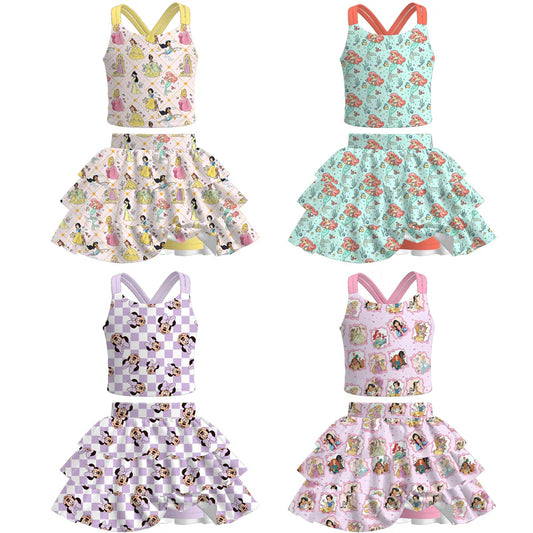 Girls Summer Cartoon Character Printed Skort Set Collection