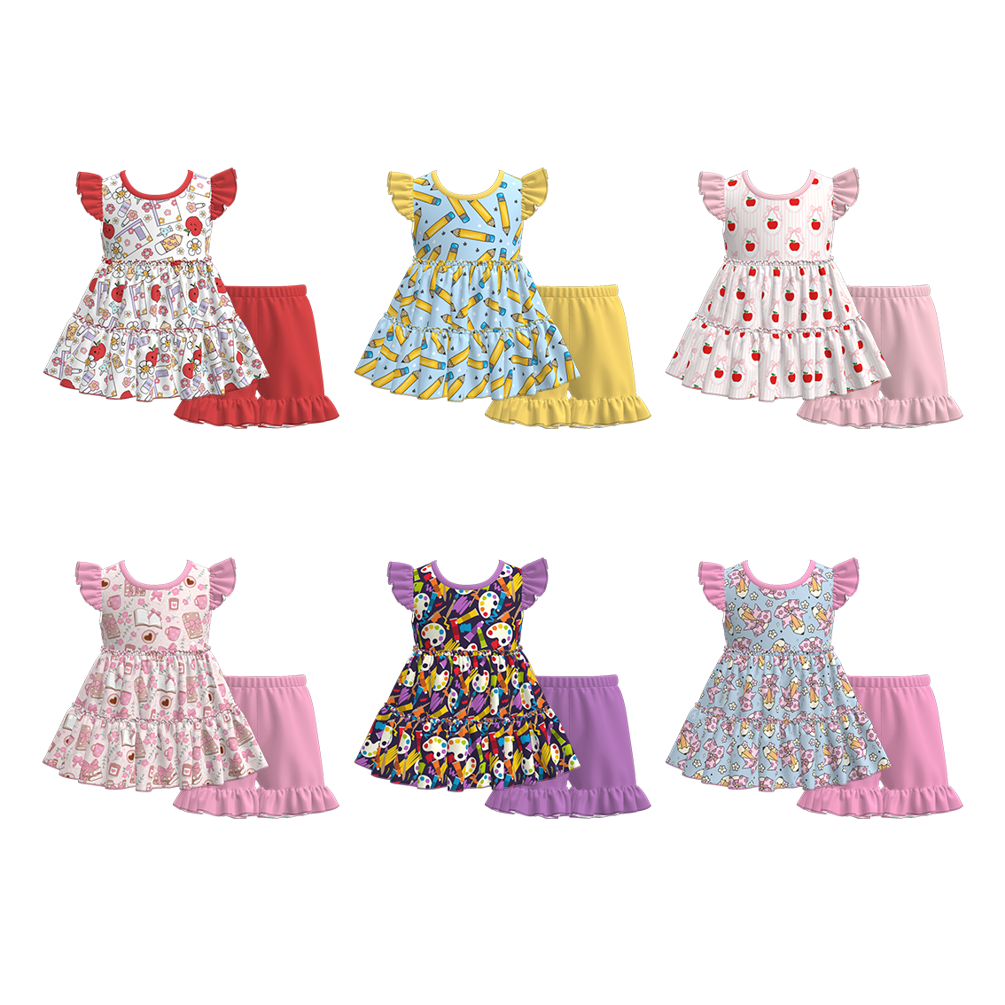 Girls Summer Back To School Patchwork Short Set