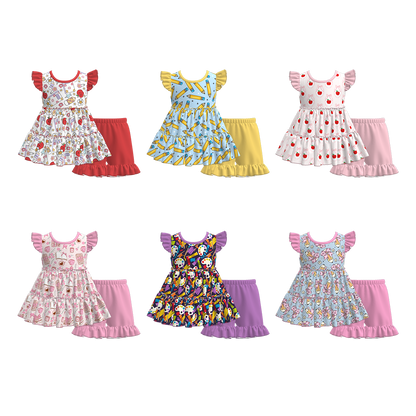 Girls Summer Back To School Patchwork Short Set