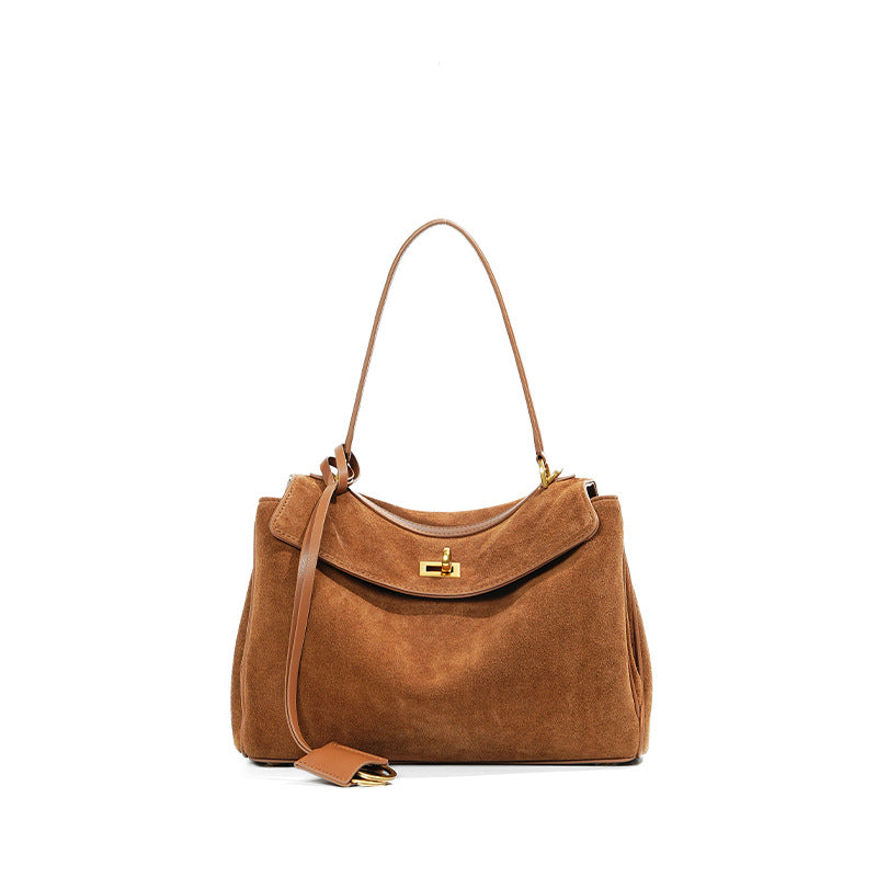Slouchy Turn-Lock Shoulder Bag in Leather or Suede
