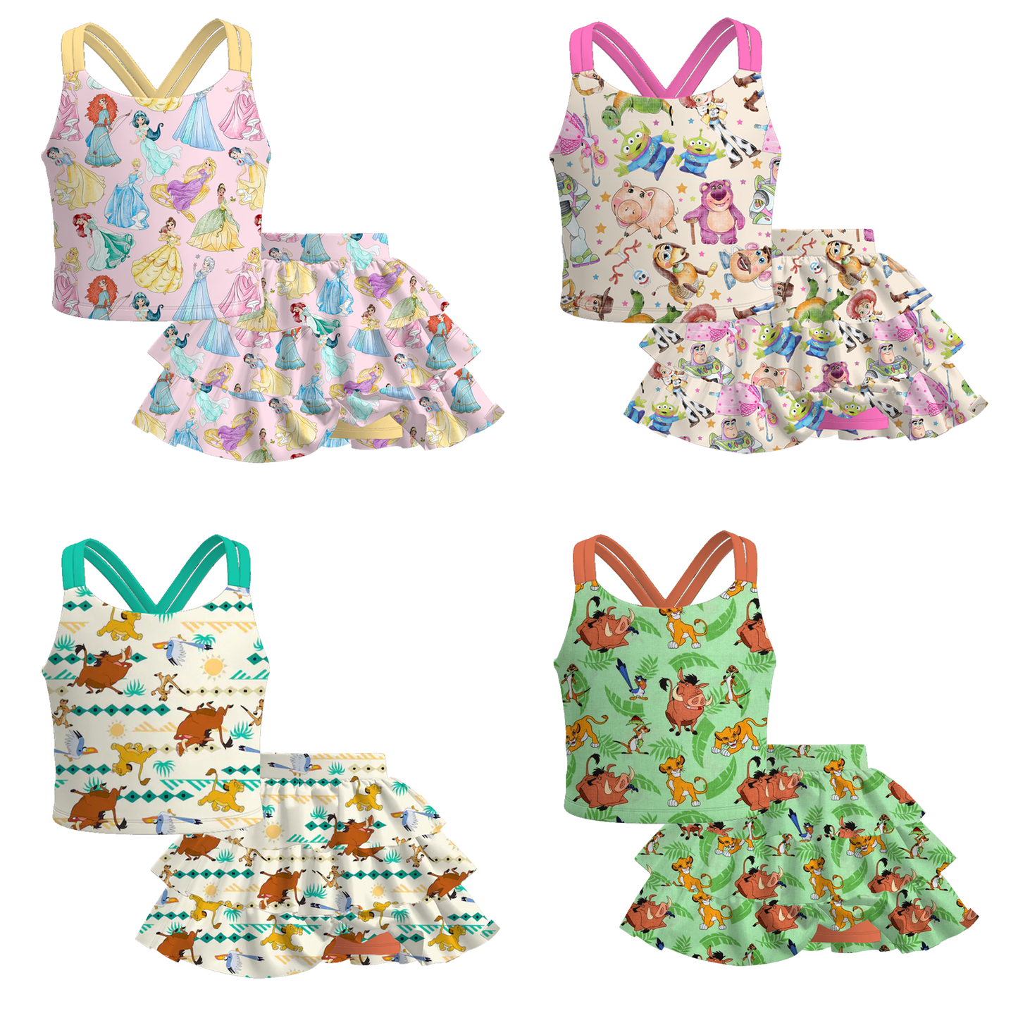 Girls Summer Princess Character Printed Skirt Set