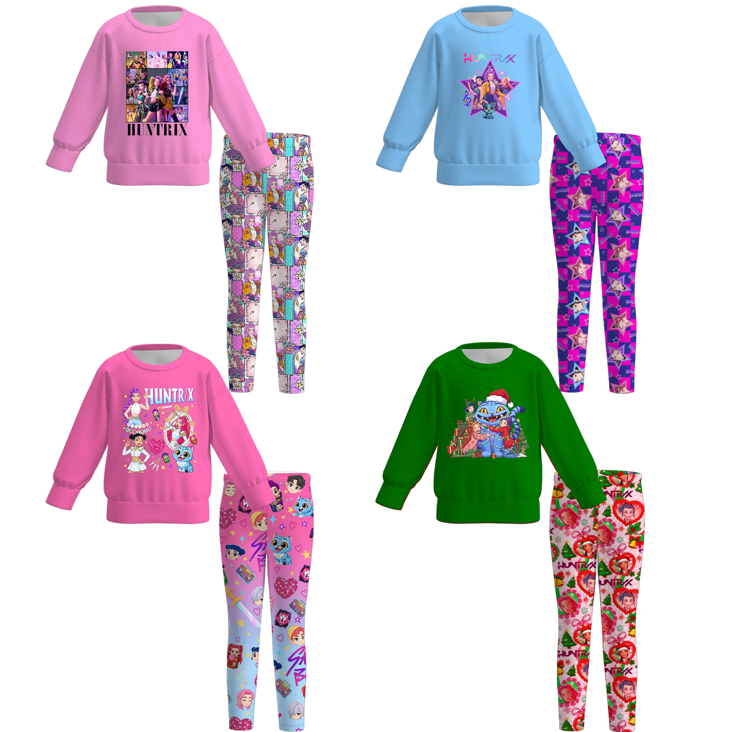 Girls Kpop Demon Hunter Print Long Sleeves Top+Pant Set