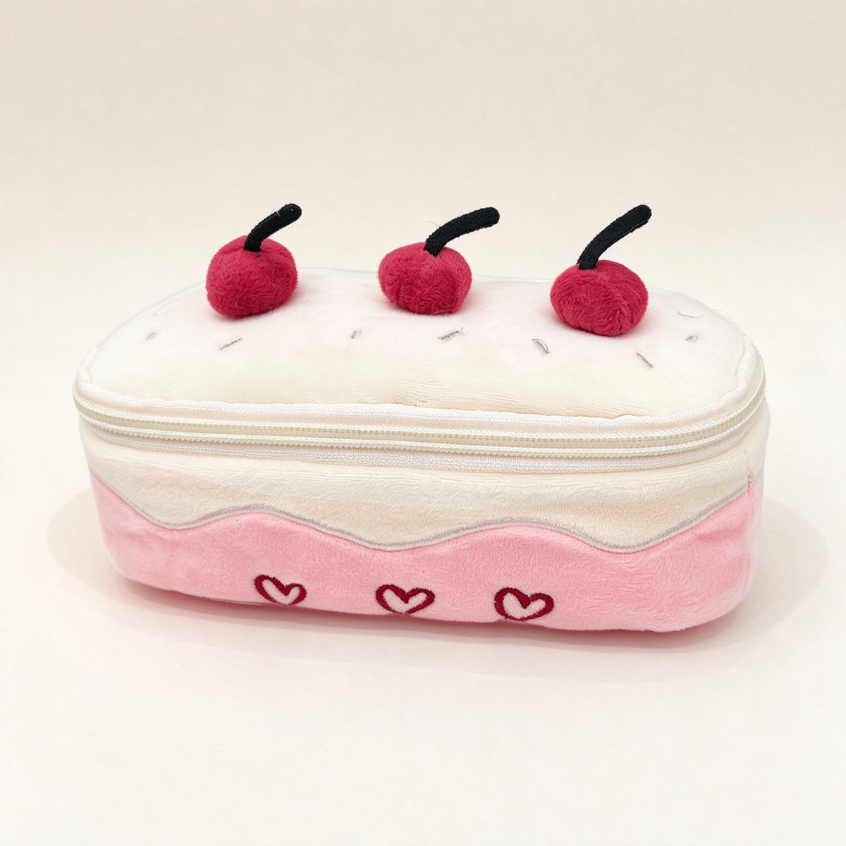 Cherry Cake Plush Cosmetic Bag & Pencil Pouch – Cute Zipper Makeup Organizer and Stationery Case