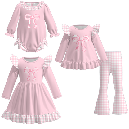 Girls Spring Pink Bow Embroidery Outfits Collection