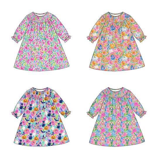 Girls Smocked Dress | Long Sleeve Floral Boutique Dress | Fall Holiday Collection | Boutique Toddler Dress