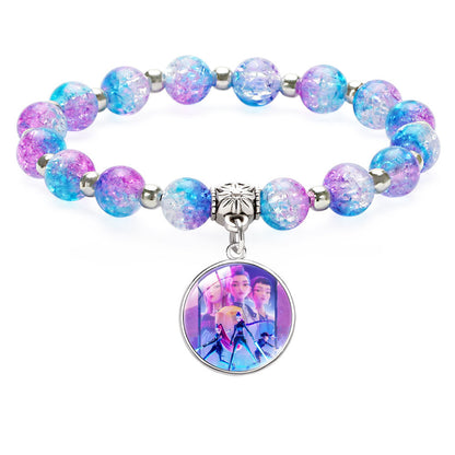 New Design K-Pop Demon Hunters Beaded Charm Bracelet with Gemstone Ice-Cracked Style