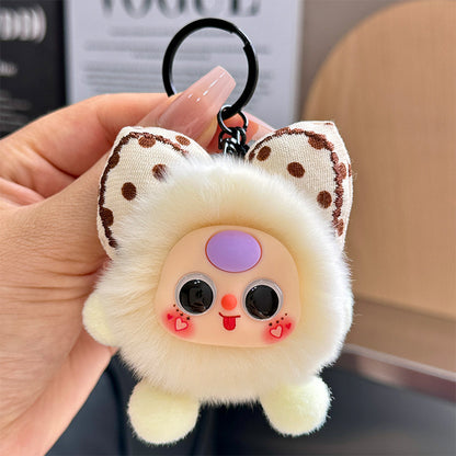 Rabbit Fur Bow Soot Sprite Keychain Cute Cartoon Doll Bag Charm Car Key Pendant