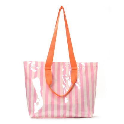 Waterproof Clear Striped Tote Bag – Large PVC Beach & Shopping Bag with Colorful Straps