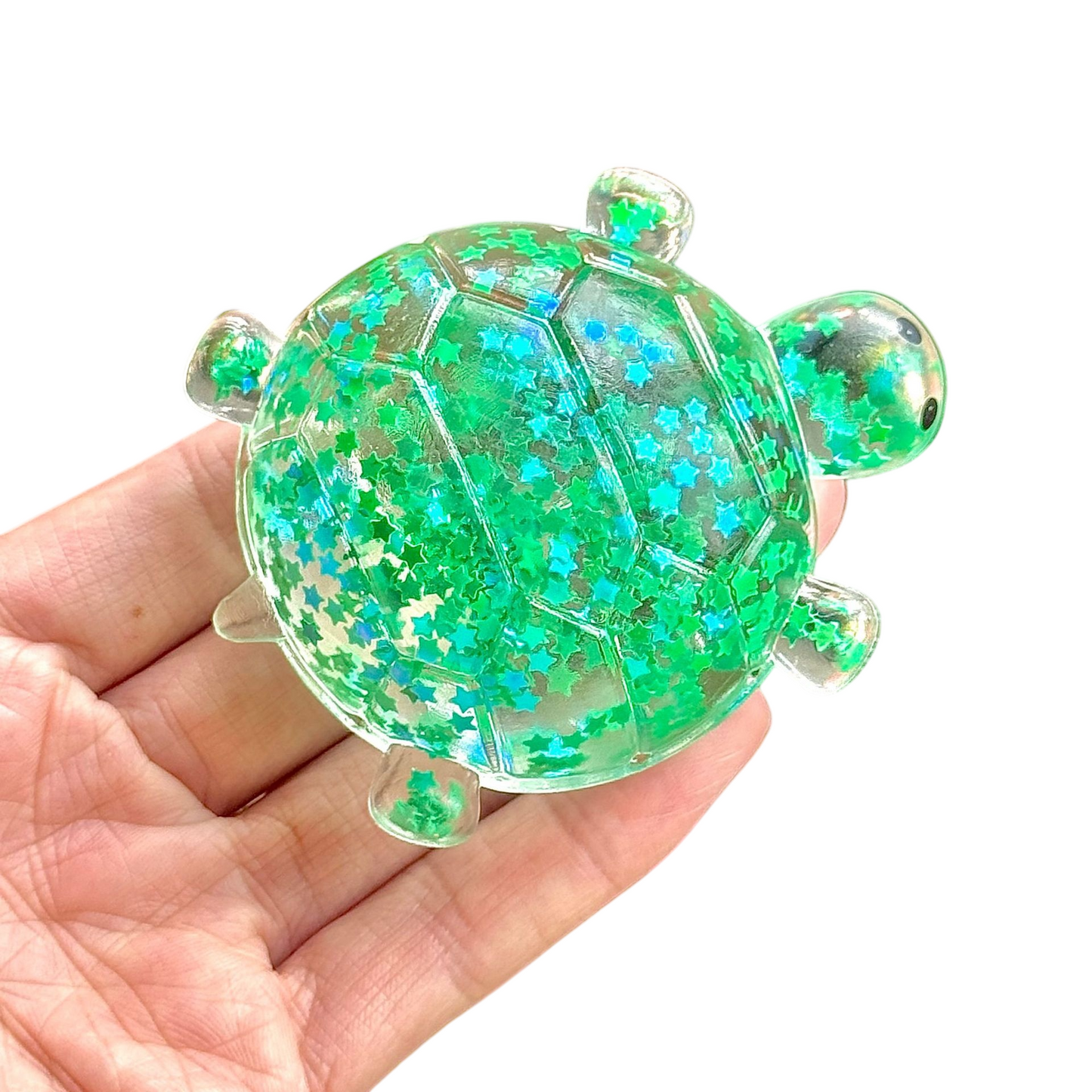 Glitter Turtle Squishy Stress Relief Toy with Taffy-Like Texture