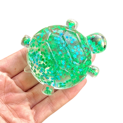 Glitter Turtle Squishy Stress Relief Toy with Taffy-Like Texture