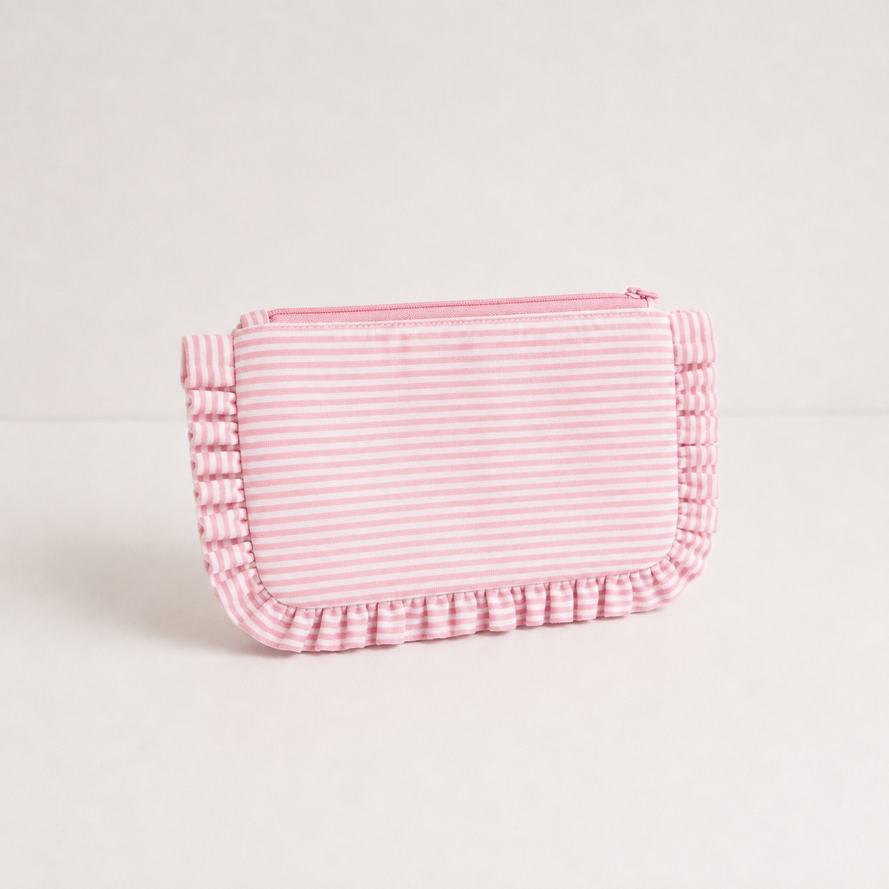 Striped Ruffle Cosmetic Bag – Toiletry & Travel Pouch
