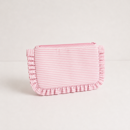 Striped Ruffle Cosmetic Bag – Toiletry & Travel Pouch
