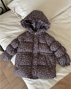 Winter Girls’ Floral Hooded Coat Thick Fleece-Lined Warm Jacket 3 Colors