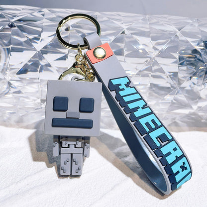 Pixel Block Style PVC Silicone Keychain Cartoon Figure Key Ring & Bag Charm
