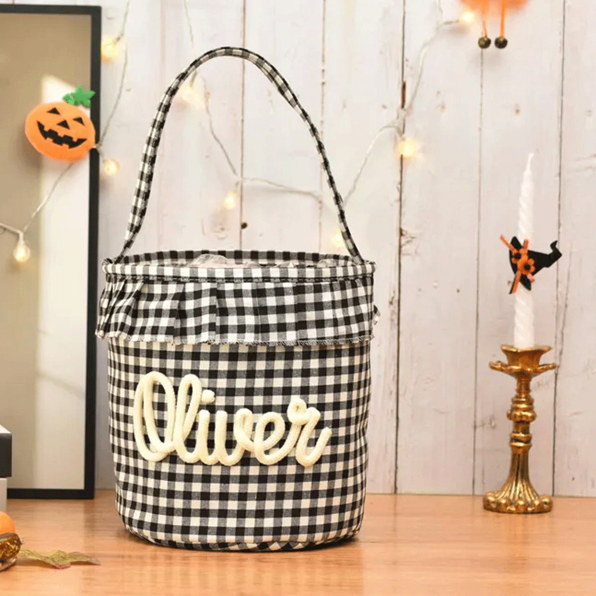 Personalized Yarn Embroidery Halloween Trick-or-Treat Basket