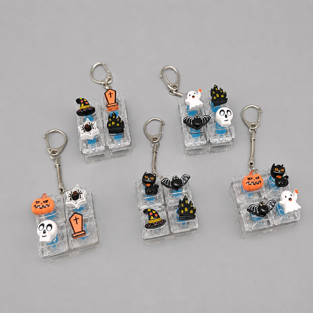 Halloween Fidget Keycap Pressing Stress Relief Keychain with Cute Holiday Charms