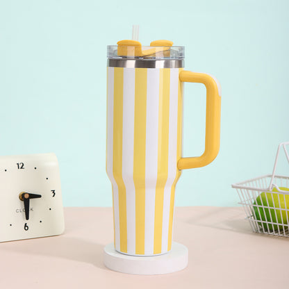 Stripe 40oz Insulated Tumbler with Handle & Straw Car Travel Mug Cold Stainless Steel Cup