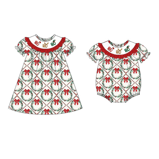 Ho Ho Ho Christmas Embroidered Smocked Dress & Romper