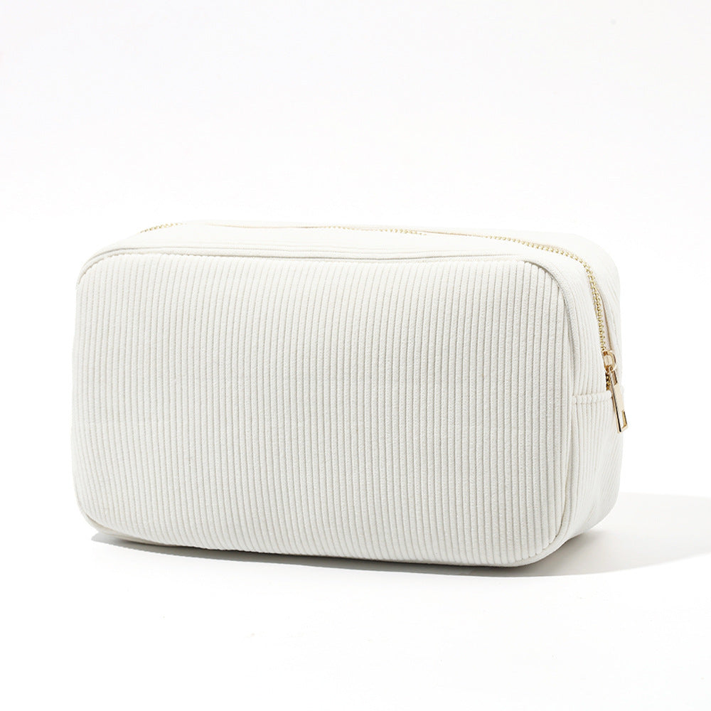 Corduroy Striped Makeup Bag Portable Toiletry Storage Pouch