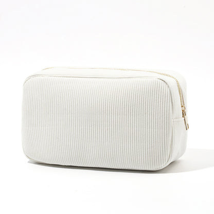 Corduroy Striped Makeup Bag Portable Toiletry Storage Pouch