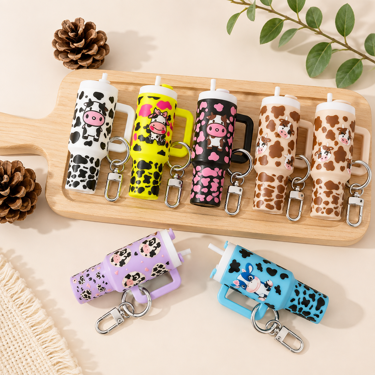 Cow Print Tumbler Fidget Keychain – Pressable Bag Charm
