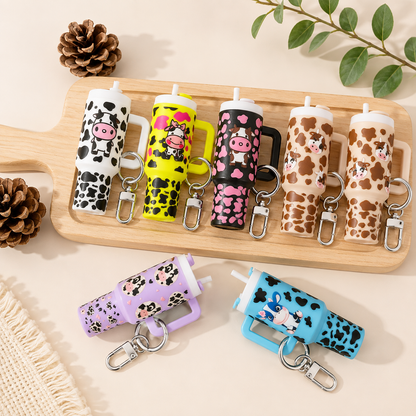 Cow Print Tumbler Fidget Keychain – Pressable Bag Charm