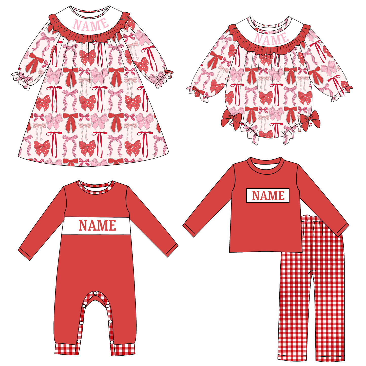 Kids Valentine's Day Bow Smocked Collection Custom Name Holiday Outfits