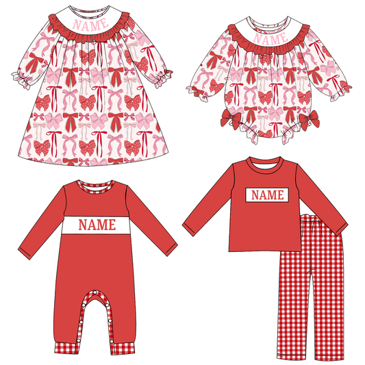 Kids Valentine's Day Bow Smocked Collection Custom Name Holiday Outfits