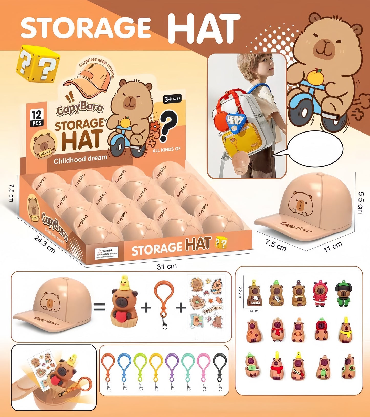 Storage Hat Blind Box Capsule Cartoon Figures Trendy Collectible Keychain Toys