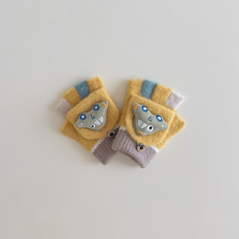 Toddler Boys Fingerless Winter Gloves Cute Car Design Warm Knit Mittens