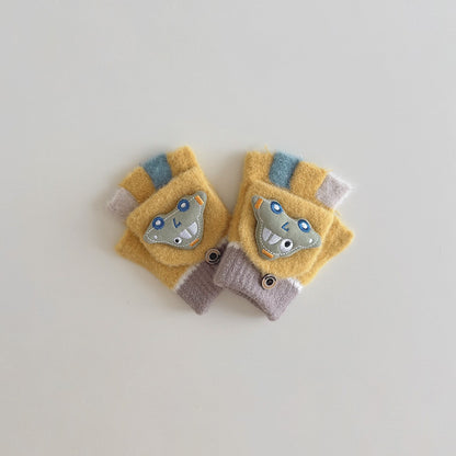 Toddler Boys Fingerless Winter Gloves Cute Car Design Warm Knit Mittens