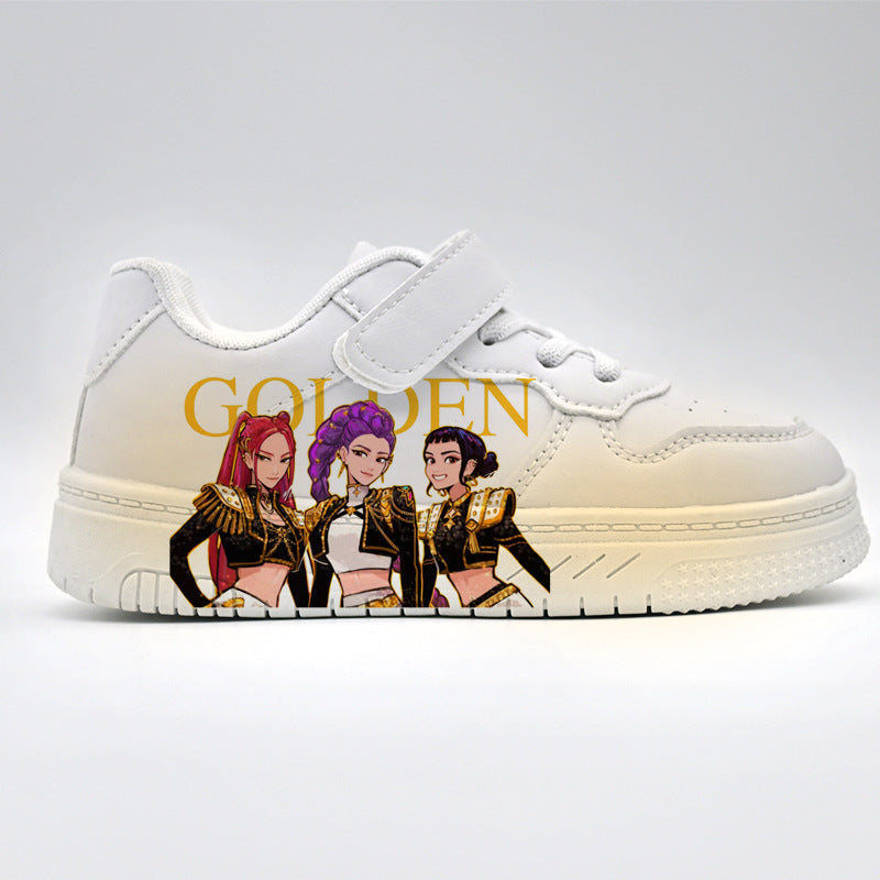 K-Pop Demon Hunter Girl Print Kids Velcro Sneakers Casual White Shoes