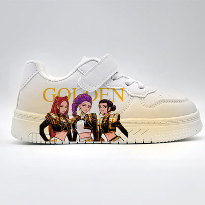 K-Pop Demon Hunter Girl Print Kids Velcro Sneakers Casual White Shoes