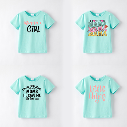 Mother's Day Girls Mommy And Me Blue Print Cotton T-Shirt