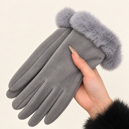 Women’s Touchscreen Winter Gloves with Faux Rabbit Fur Cuffs & Warm Fleece Lining