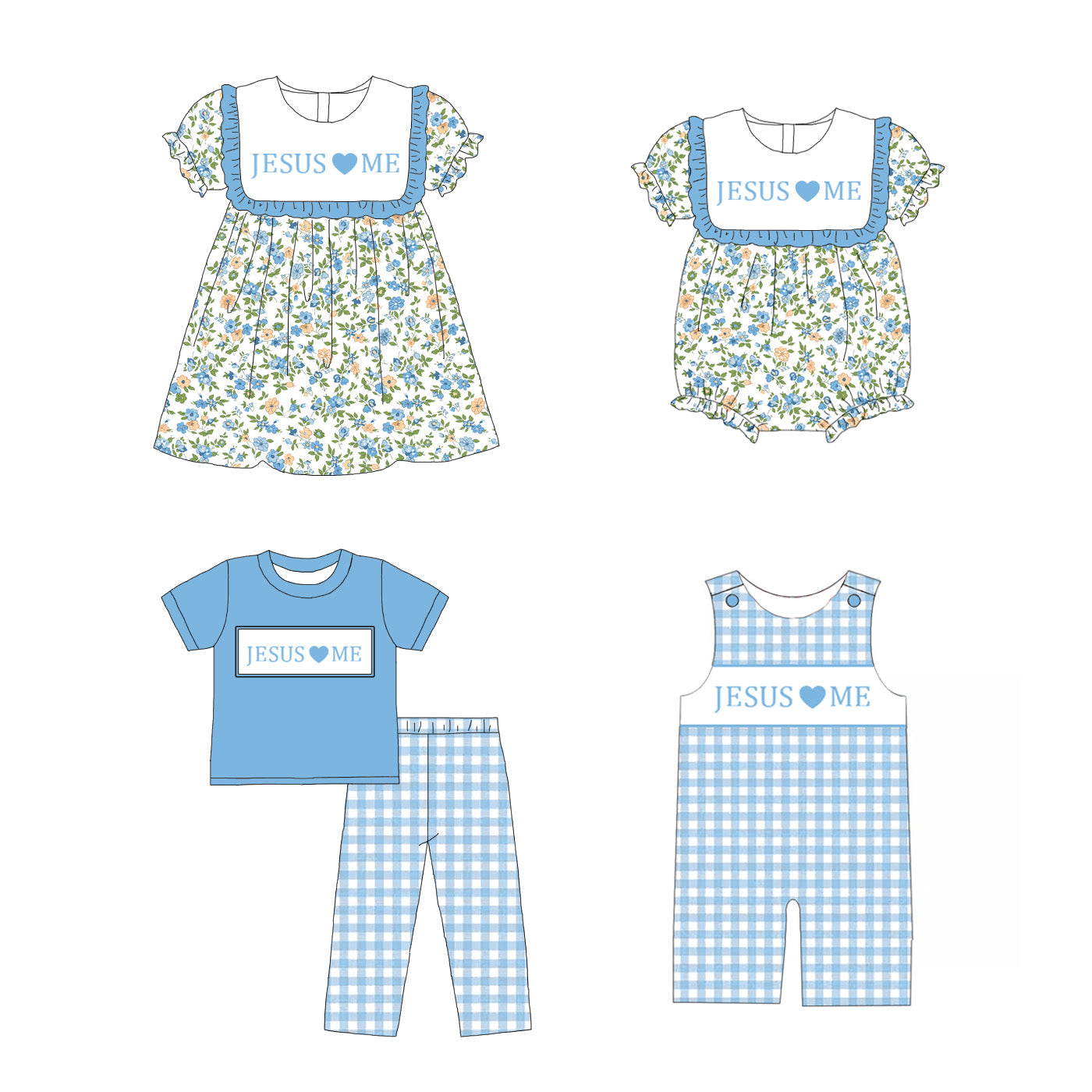 Sibling Kids Summer JESUS LOVE ME Embroidery Clothes