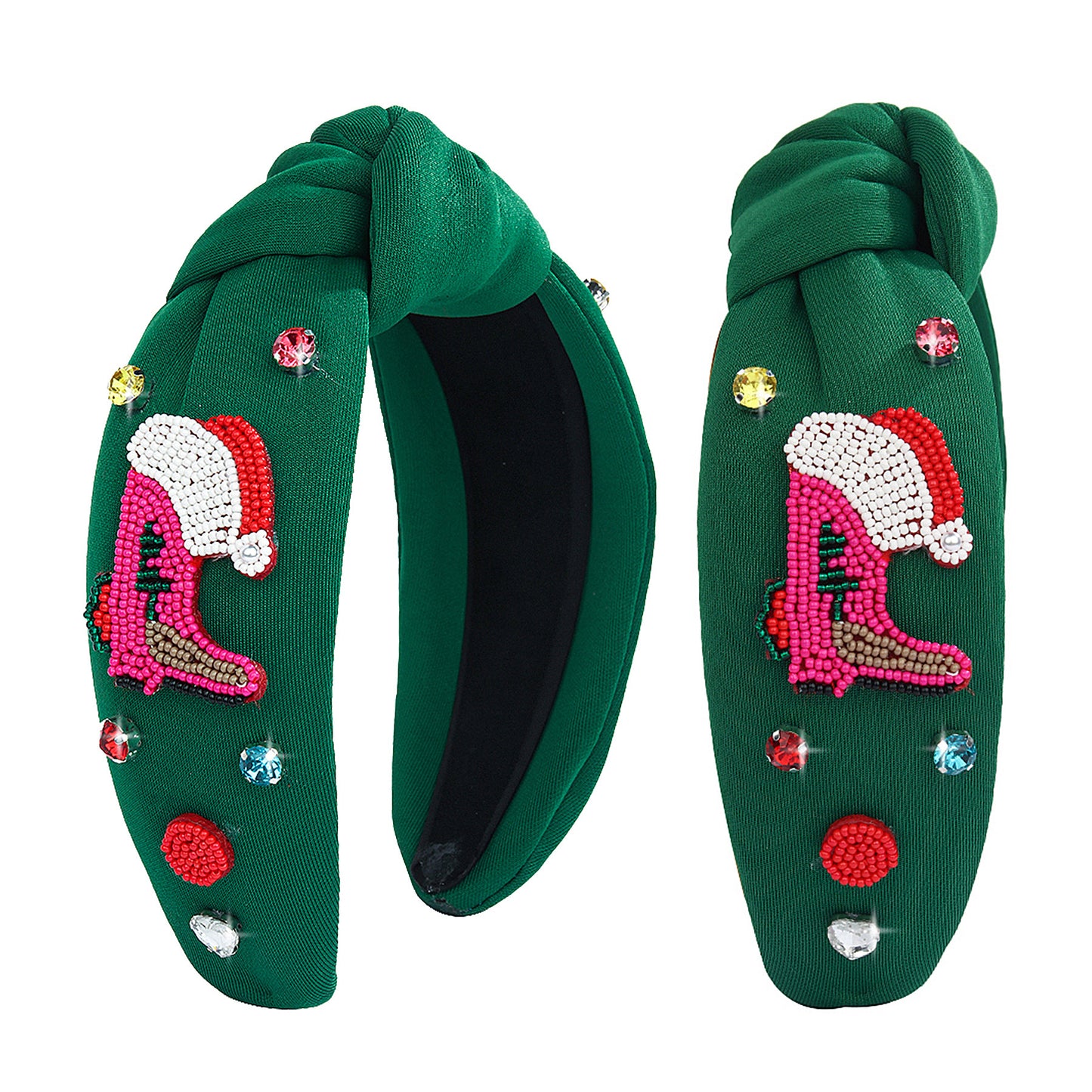 2025 Christmas Handmade Beaded Headband Seed Bead Hairband with Rhinestones Knot Headband Holiday Hair Accessory