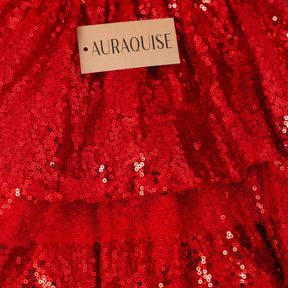 Girls Christmas SANTA'S BESTIE Red Sequins Tulle Ruffled Dress