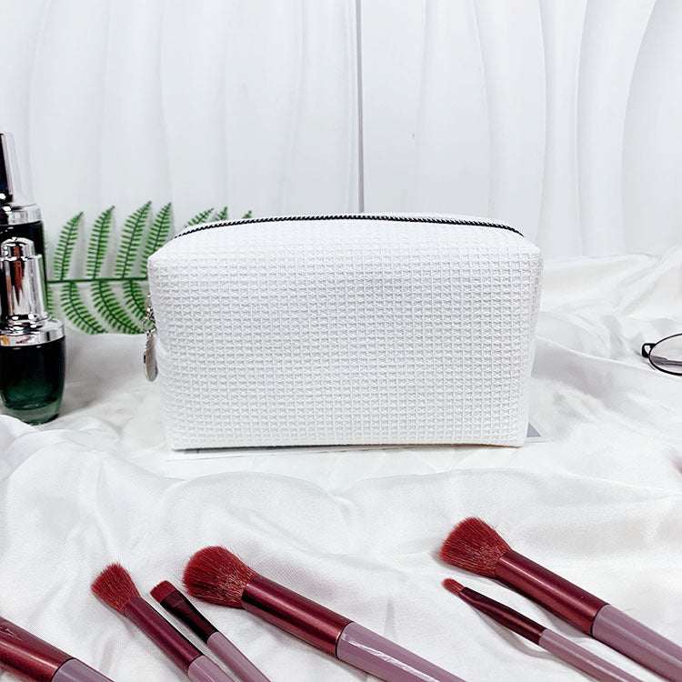 Waffle Fabric Solid Color Makeup Pouch Travel Toiletry Bag