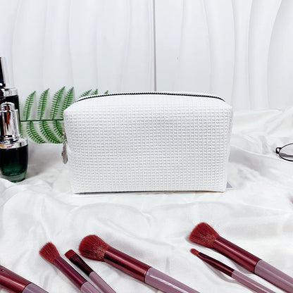 Waffle Fabric Solid Color Makeup Pouch Travel Toiletry Bag