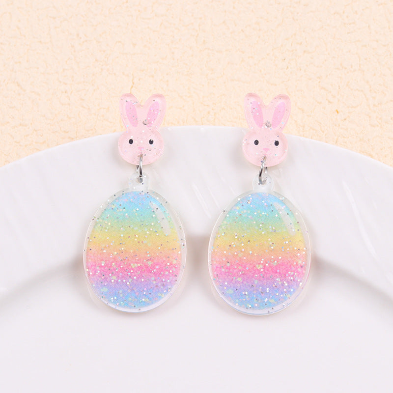 Easter Asymmetrical Bunny & Egg Acrylic Stud Earrings Creative Mismatch Ear Jewelry