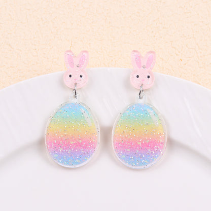 Easter Asymmetrical Bunny & Egg Acrylic Stud Earrings Creative Mismatch Ear Jewelry