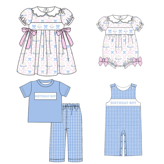 Birthday Kids Cake Smocked Embroidered Summer Outfit Set Collection