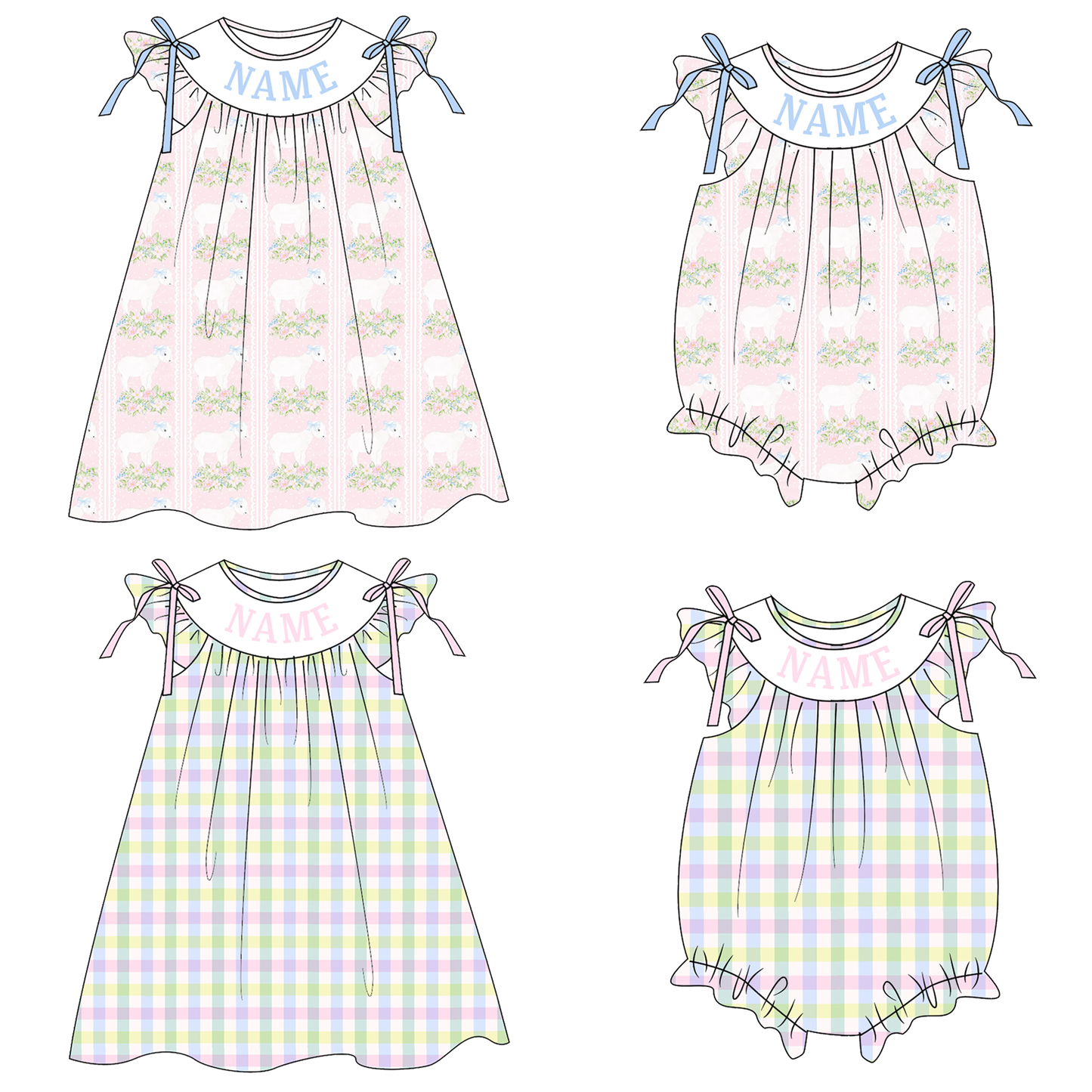Summer  Custom Name Smocked Embroidered Plaid Floral Collection