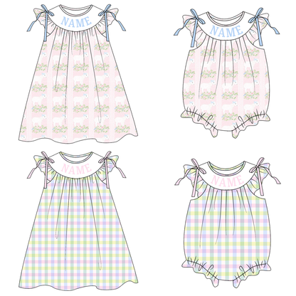 Summer  Custom Name Smocked Embroidered Plaid Floral Collection