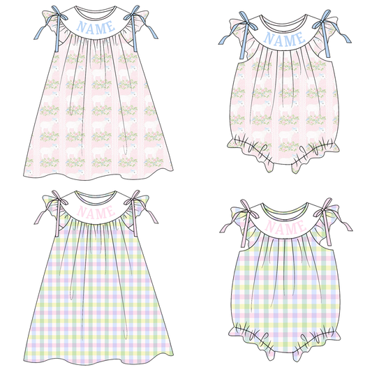 Summer  Custom Name Smocked Embroidered Plaid Floral Collection