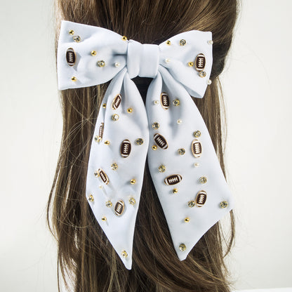 Football Hair Bow with Pearls & Rhinestones – Game Day