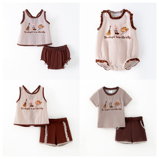 Kids Summer Fall Western Boots Farm Embroidery Sibling Clothes