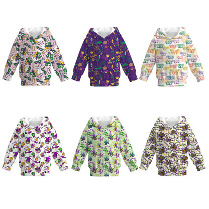 2026 Mardi Gras Print Fashion Milk Silk Hoodies For Girls